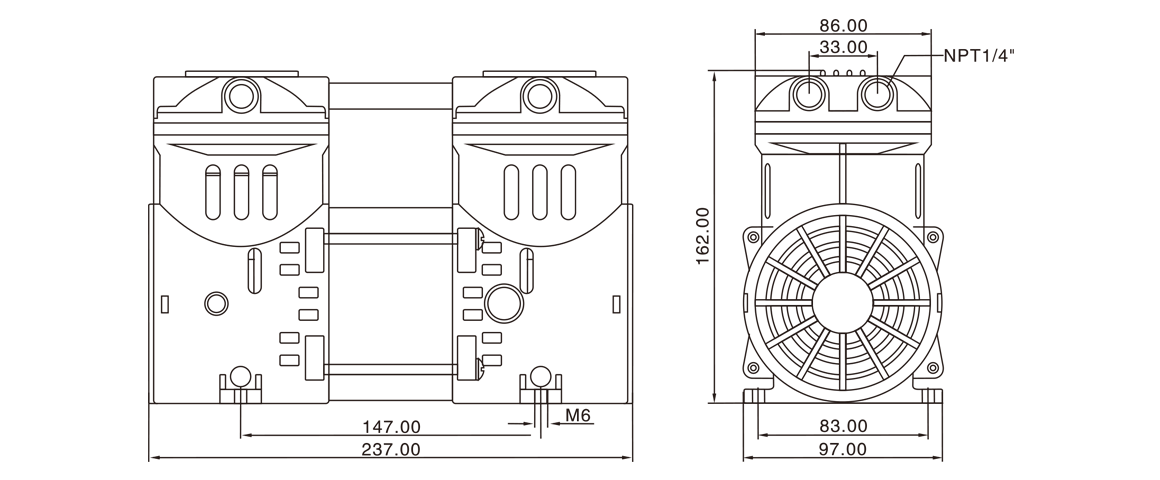 HP-550H活(huo)塞真空泵(beng) 尺寸(cun)圖