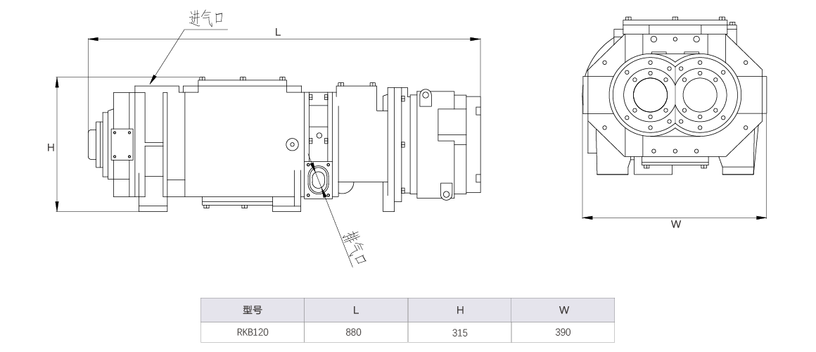 RKB0120榦(gan)式(shi)螺(luo)桿真空泵(beng) 水(shui)冷尺寸(cun)圖