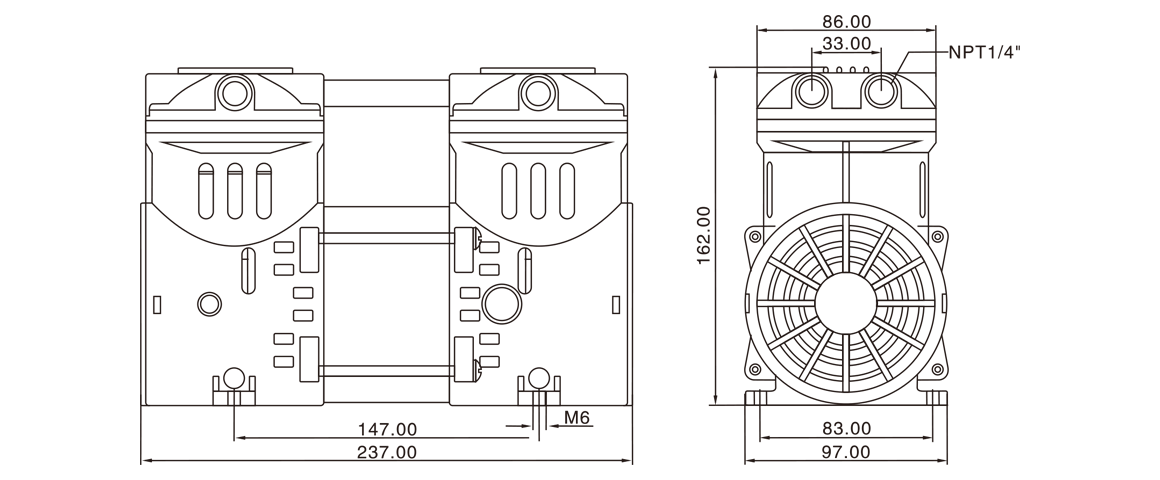 HP-550V活塞(sai)真(zhen)空泵 尺寸(cun)圖(tu)