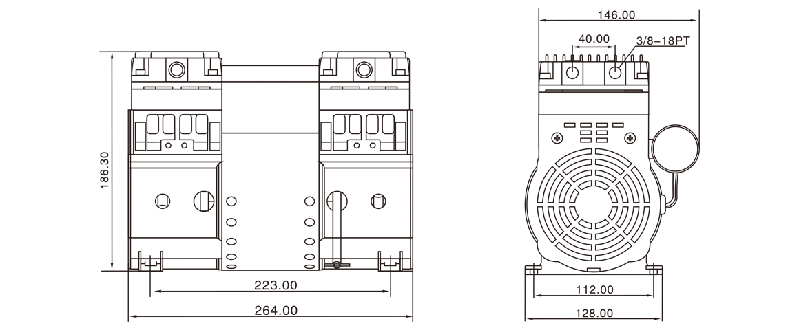 HP-200C活(huo)塞真空(kong)泵 尺寸(cun)圖