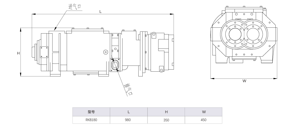 RKB0180榦式螺(luo)桿(gan)真空泵 水(shui)冷尺寸(cun)圖(tu)