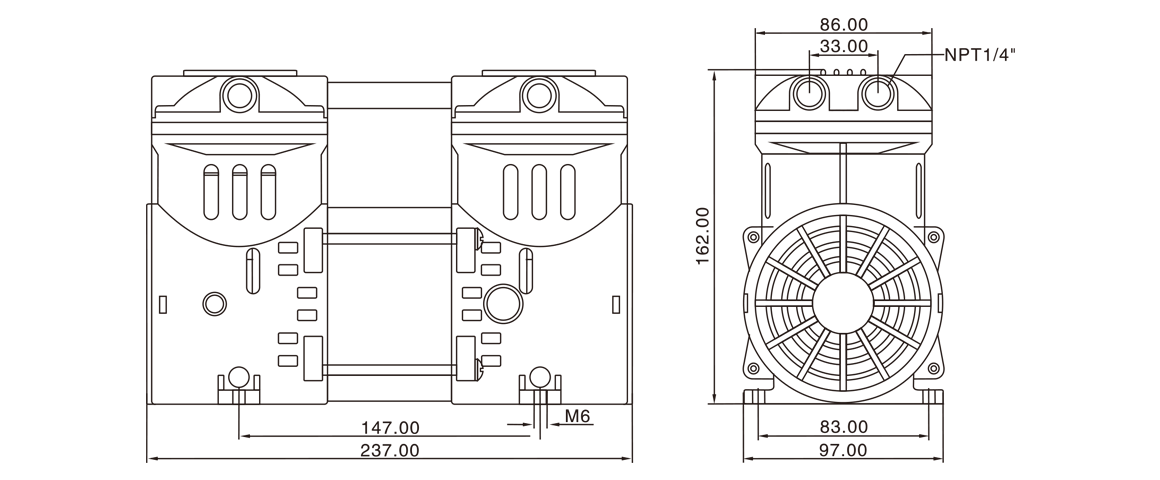 HP-550C活塞真空(kong)泵 尺(chi)寸圖