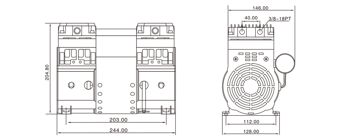 HP-2000H活塞真空(kong)泵(beng) 尺(chi)寸圖(tu)